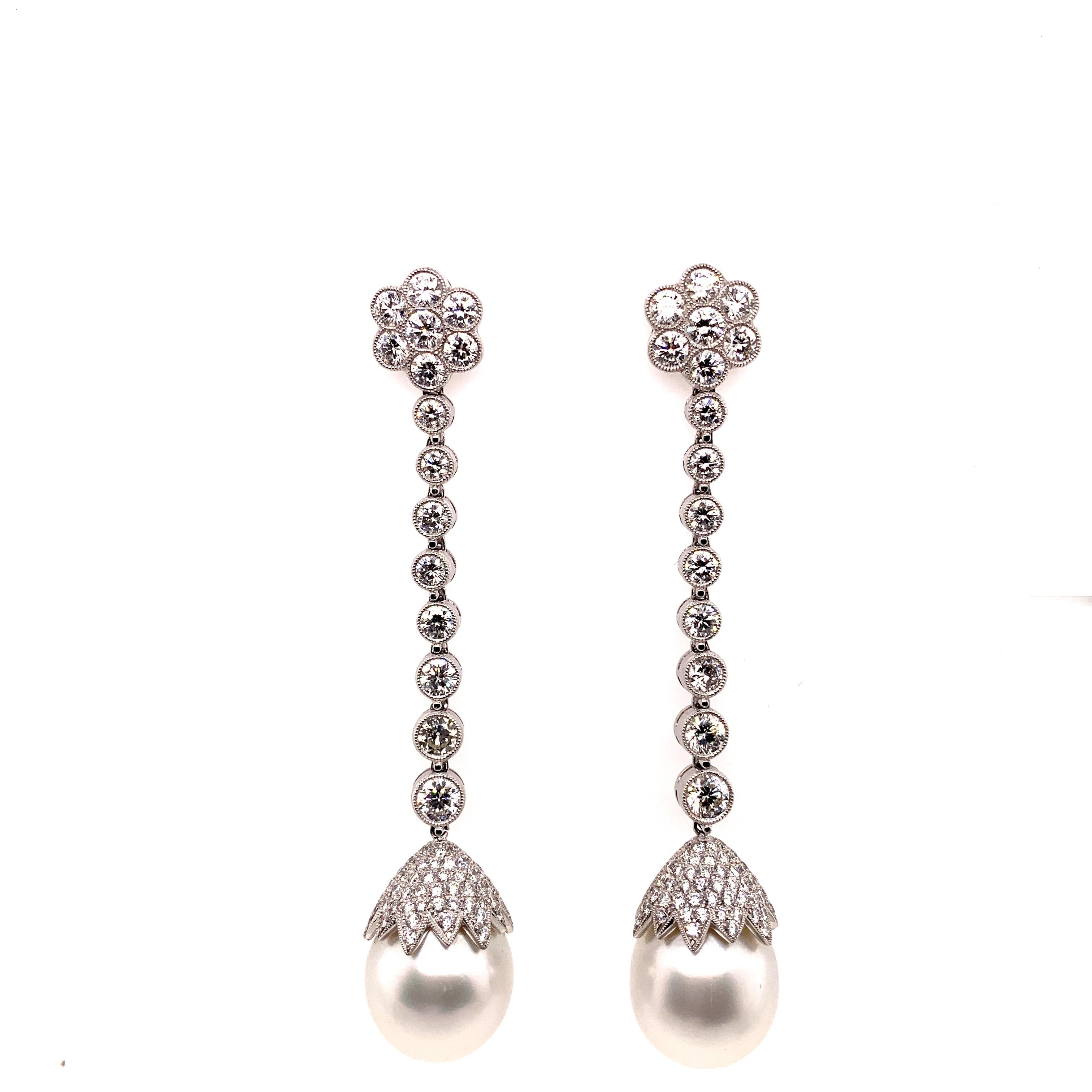Sophia D. 4.27 Carat Diamond and Pearl Platinum Earrings  For Sale 1