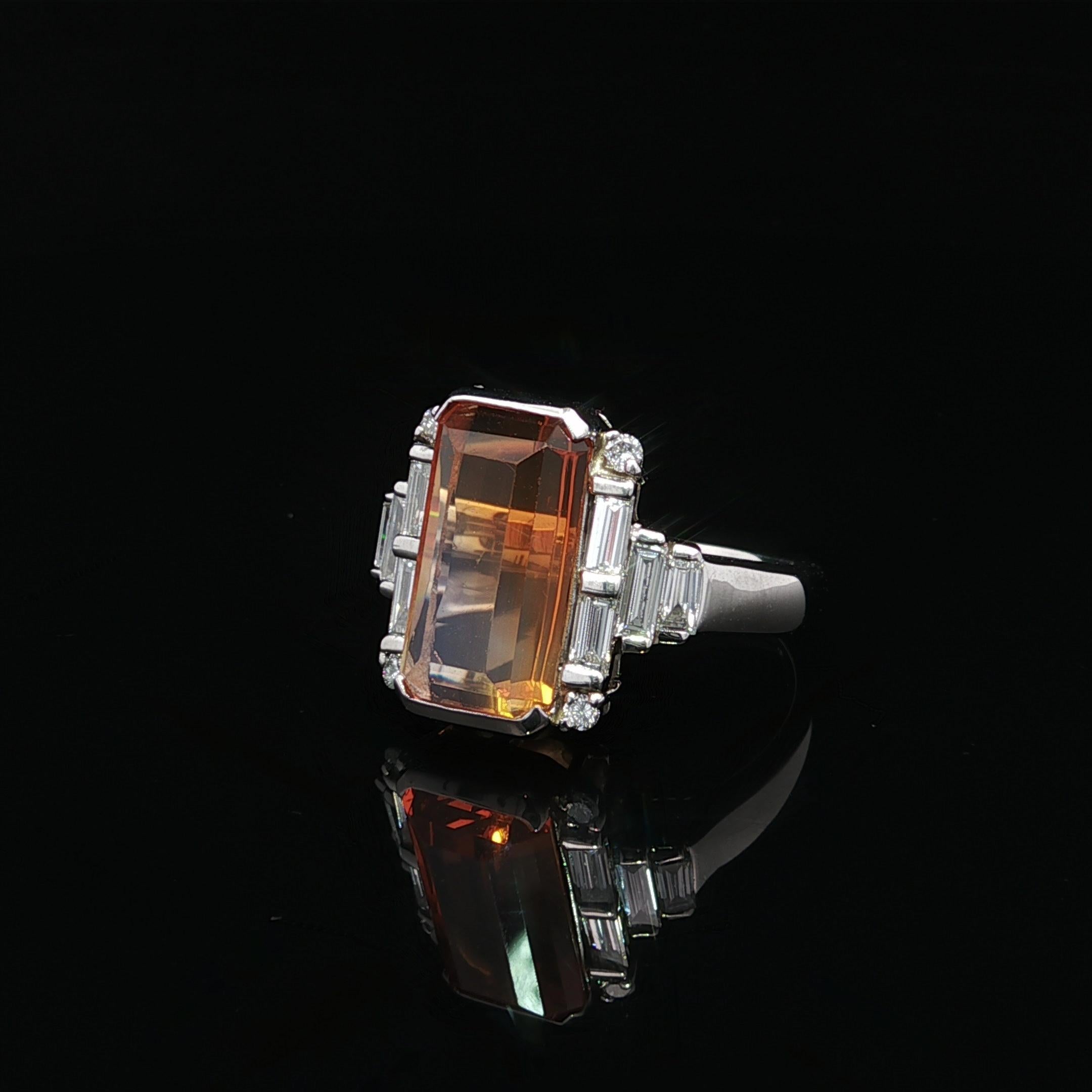 Platin 4,2ctw Facettiert Smaragd Schliff Bi-Color Orange Feuer Opal Schritt Diamant Ring im Angebot 5