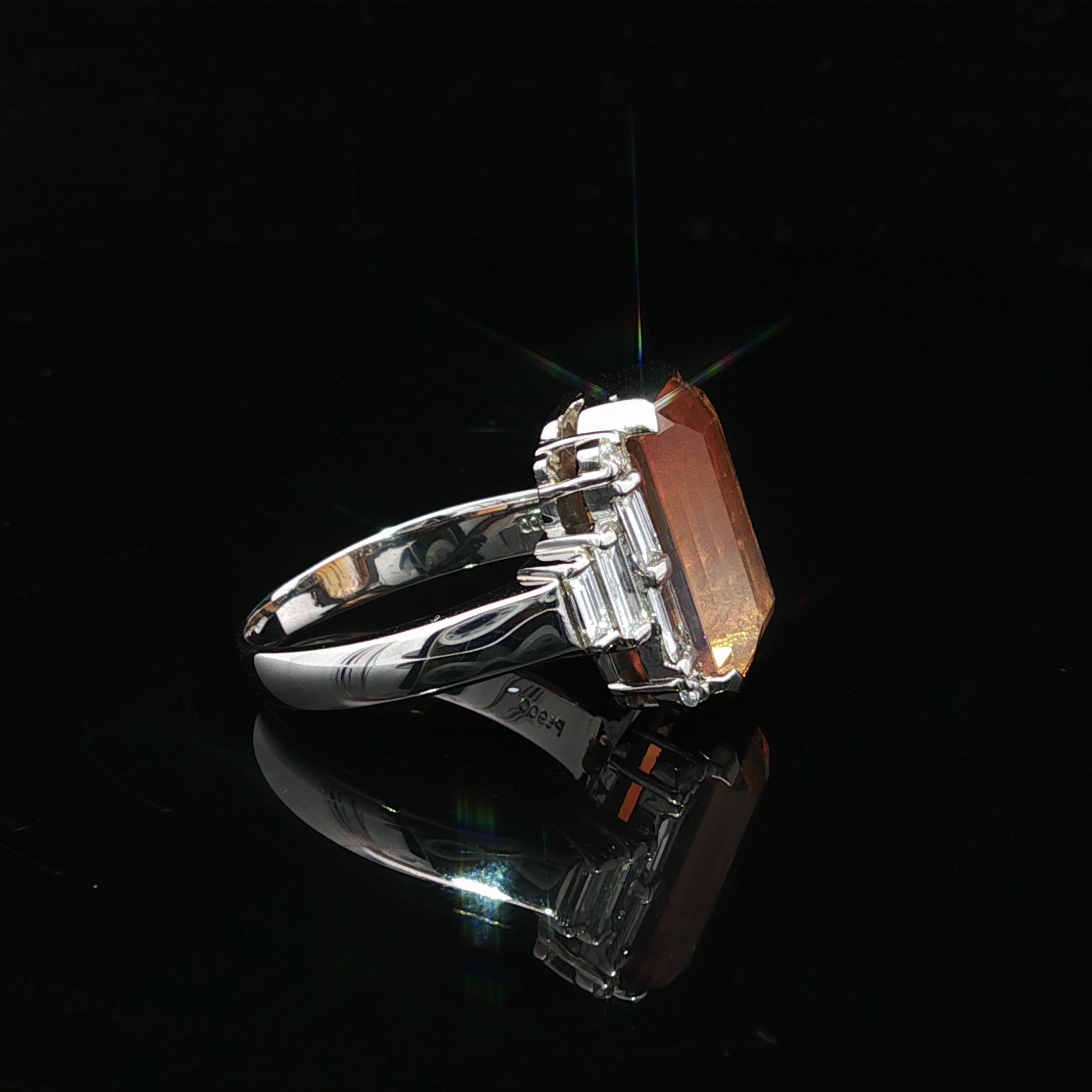 Platin 4,2ctw Facettiert Smaragd Schliff Bi-Color Orange Feuer Opal Schritt Diamant Ring im Angebot 7