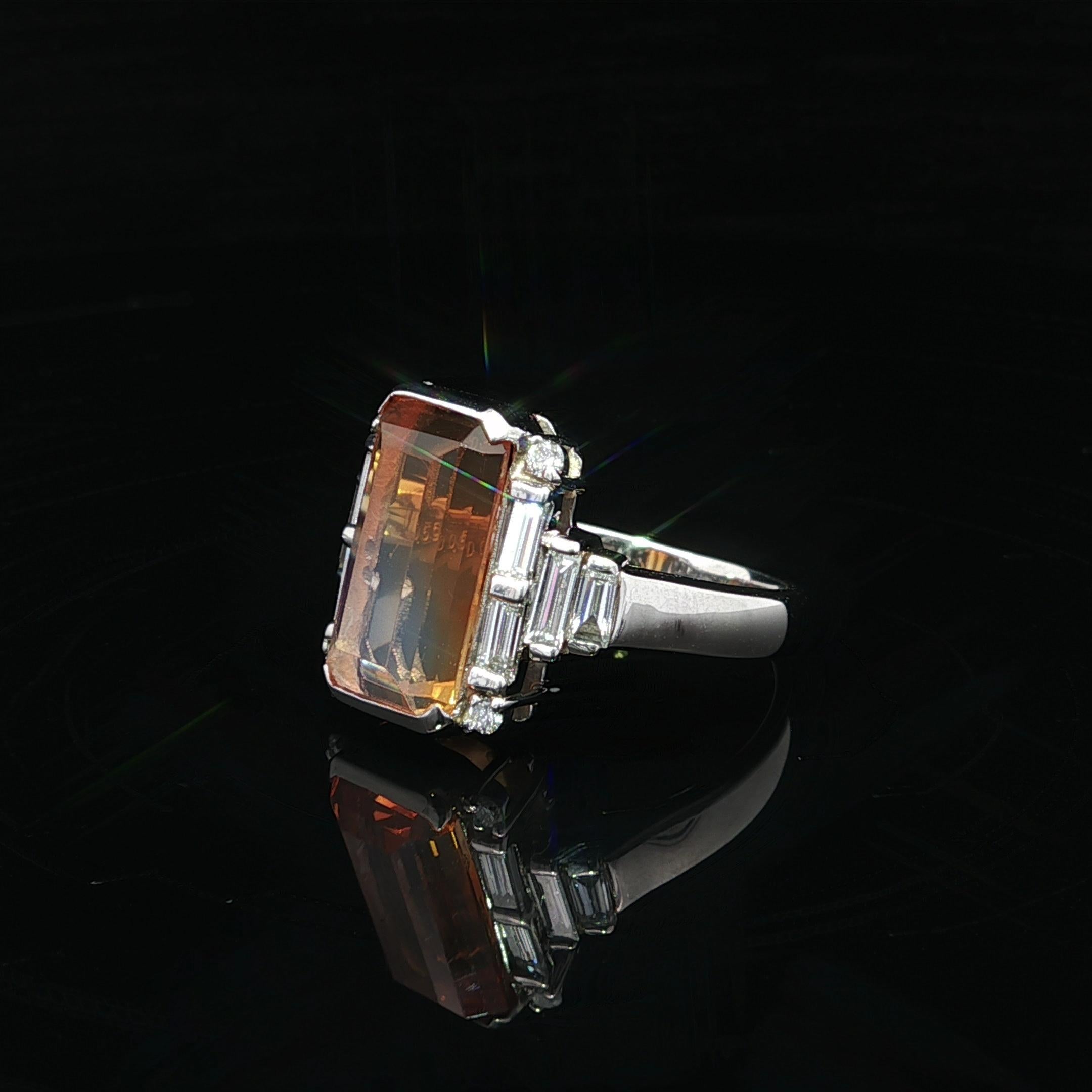 Platin 4,2ctw Facettiert Smaragd Schliff Bi-Color Orange Feuer Opal Schritt Diamant Ring im Angebot 8