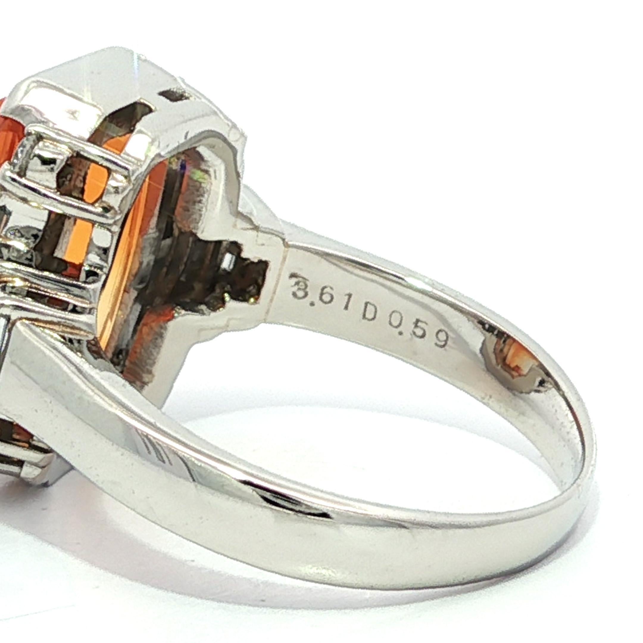 Platin 4,2ctw Facettiert Smaragd Schliff Bi-Color Orange Feuer Opal Schritt Diamant Ring im Angebot 1