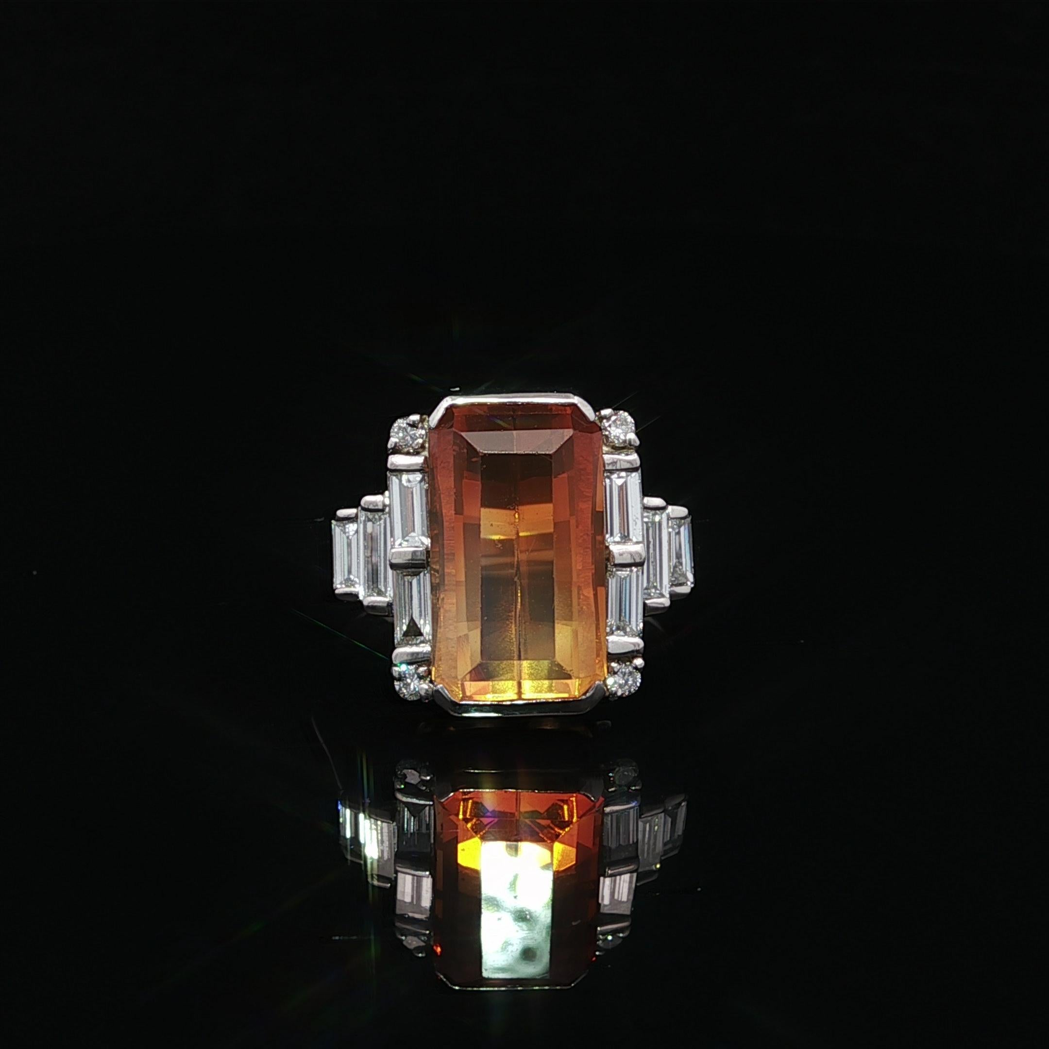 Platin 4,2ctw Facettiert Smaragd Schliff Bi-Color Orange Feuer Opal Schritt Diamant Ring im Angebot 4