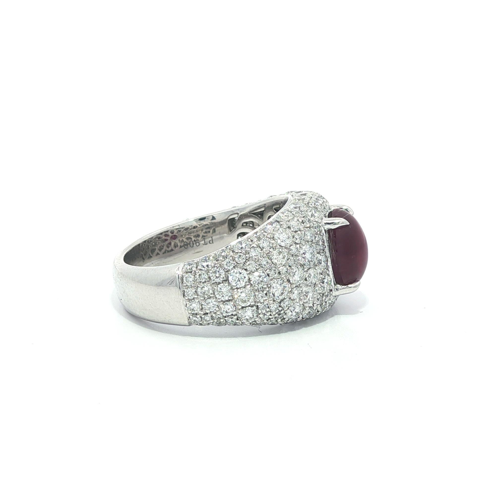 Platinum 4.2ctw GIA No Heat Burma Star Ruby Pave Diamond Covered Wide Band Ring im Angebot 5