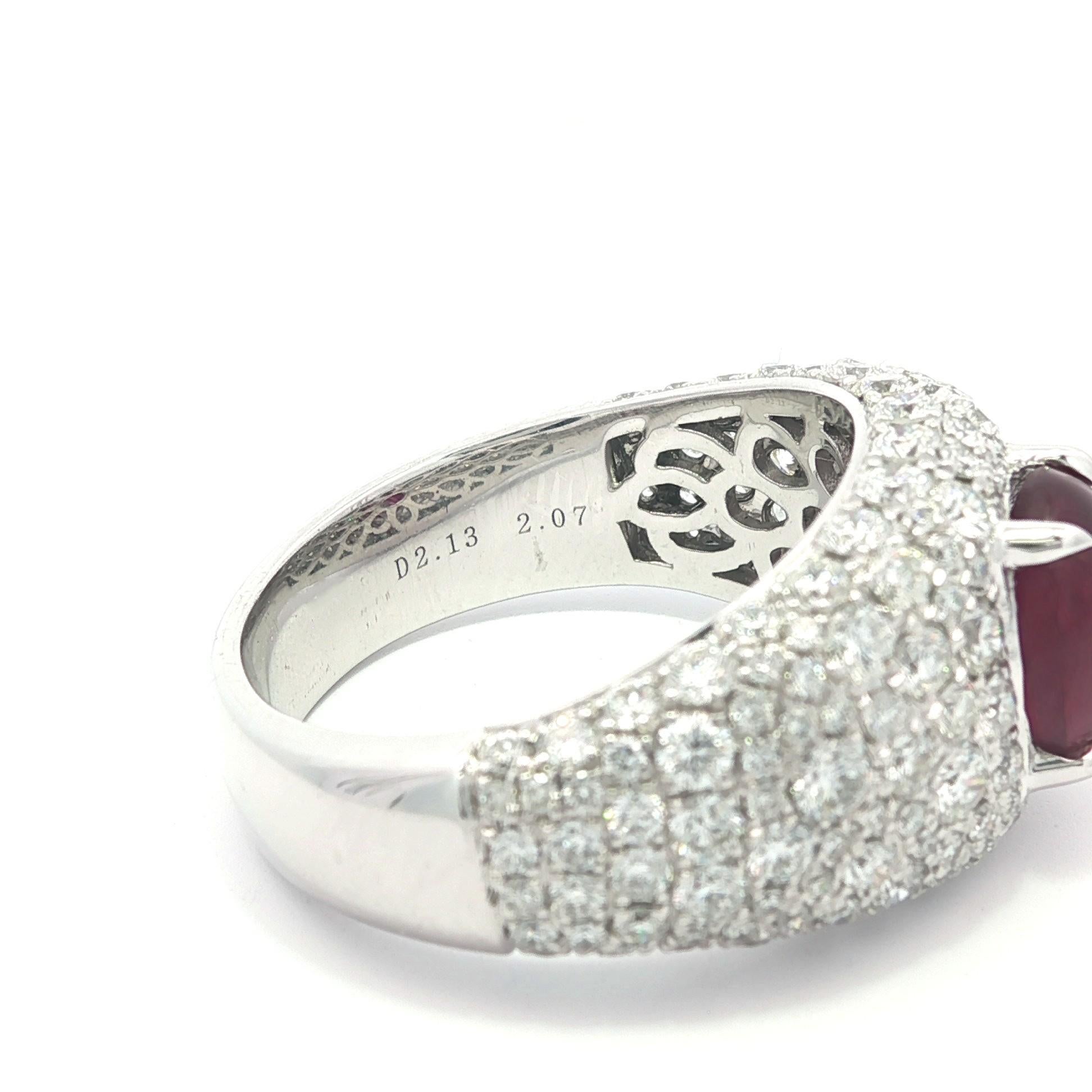 Platinum 4.2ctw GIA No Heat Burma Star Ruby Pave Diamond Covered Wide Band Ring im Angebot 6
