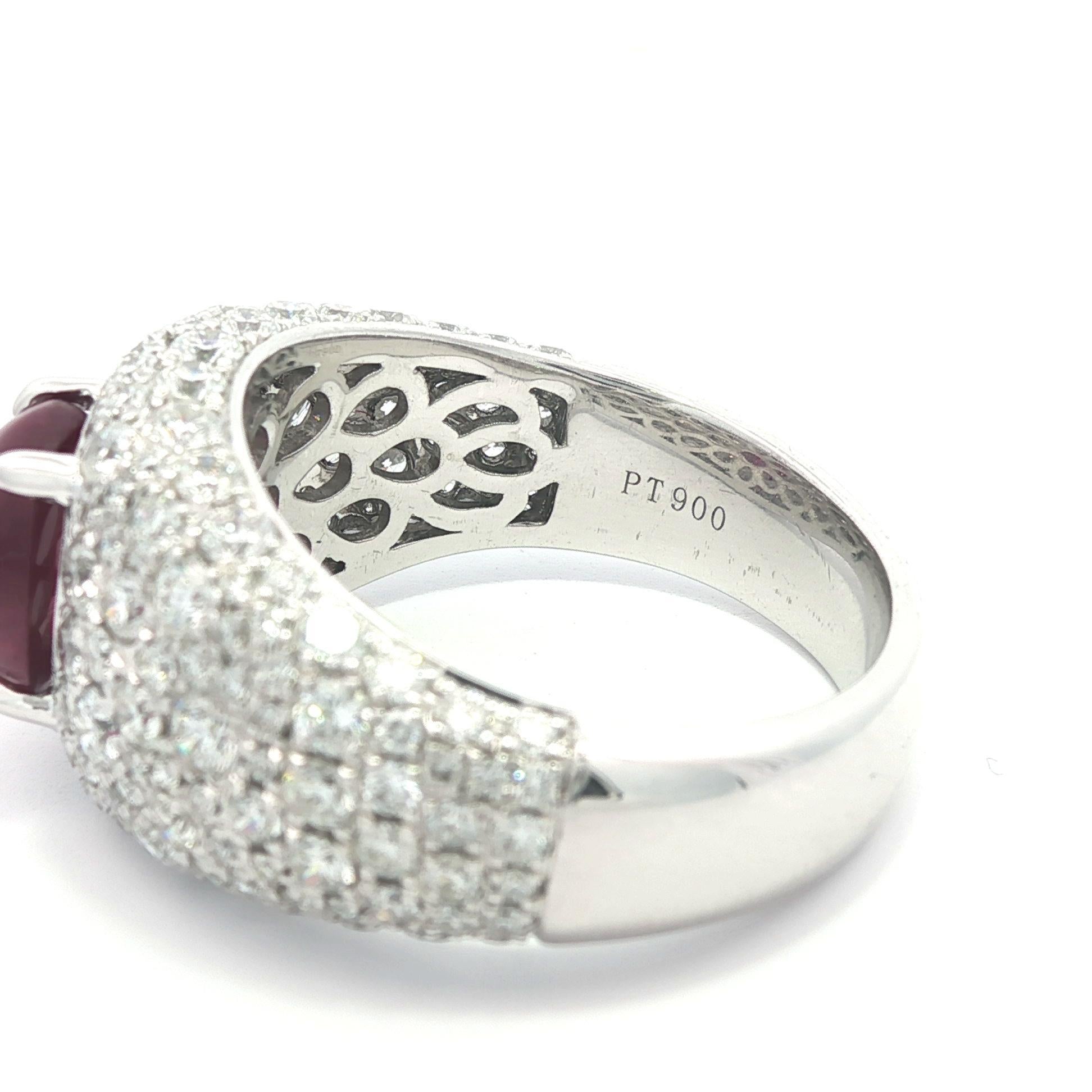 Platinum 4.2ctw GIA No Heat Burma Star Ruby Pave Diamond Covered Wide Band Ring im Angebot 7