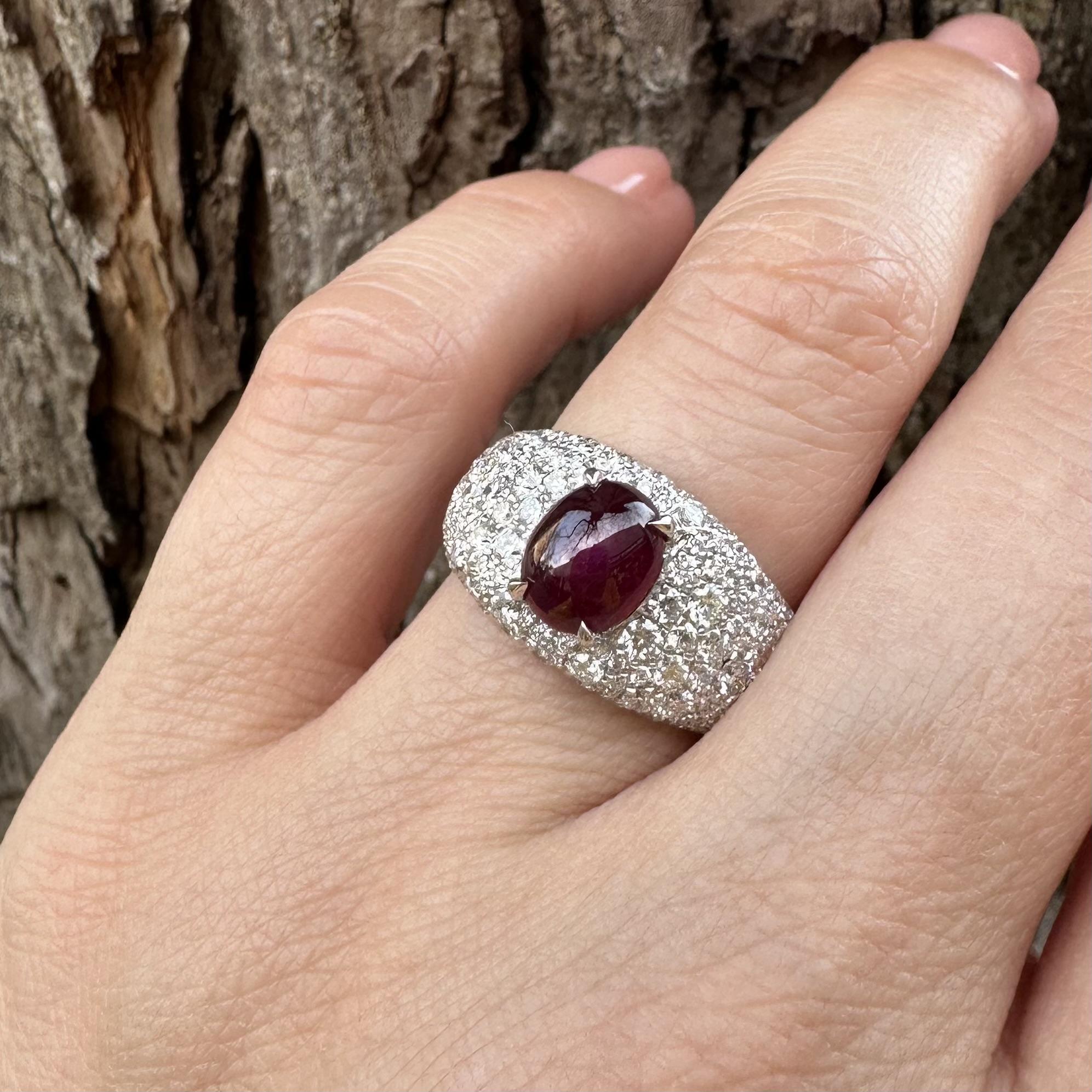 Platinum 4.2ctw GIA No Heat Burma Star Ruby Pave Diamond Covered Wide Band Ring im Angebot 9