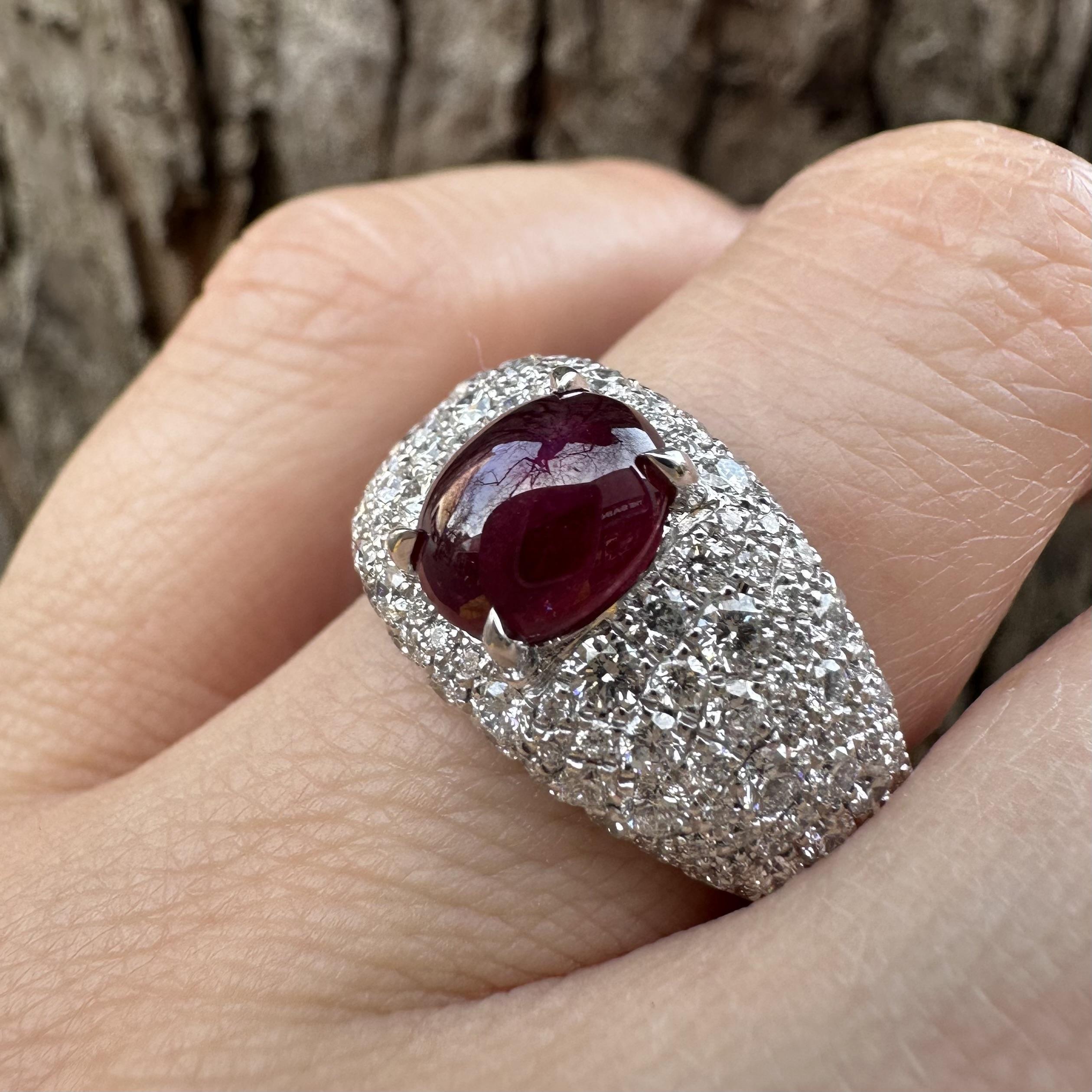 Platinum 4.2ctw GIA No Heat Burma Star Ruby Pave Diamond Covered Wide Band Ring im Angebot 10