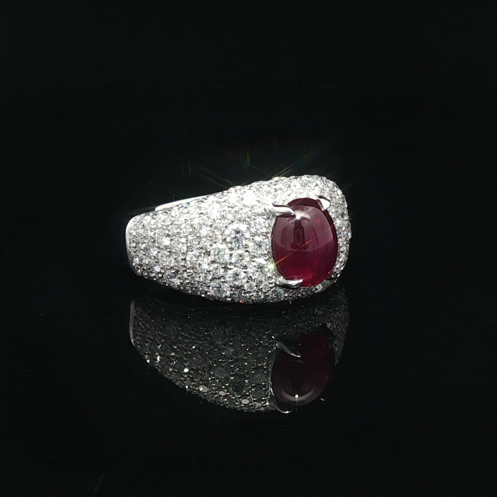 Platinum 4.2ctw GIA No Heat Burma Star Ruby Pave Diamond Covered Wide Band Ring (Cabochon) im Angebot