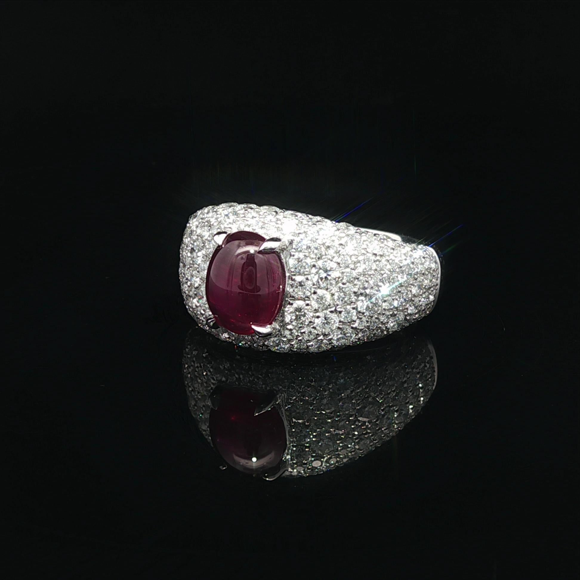 Platinum 4.2ctw GIA No Heat Burma Star Ruby Pave Diamond Covered Wide Band Ring im Zustand „Gut“ im Angebot in Montclair, NJ