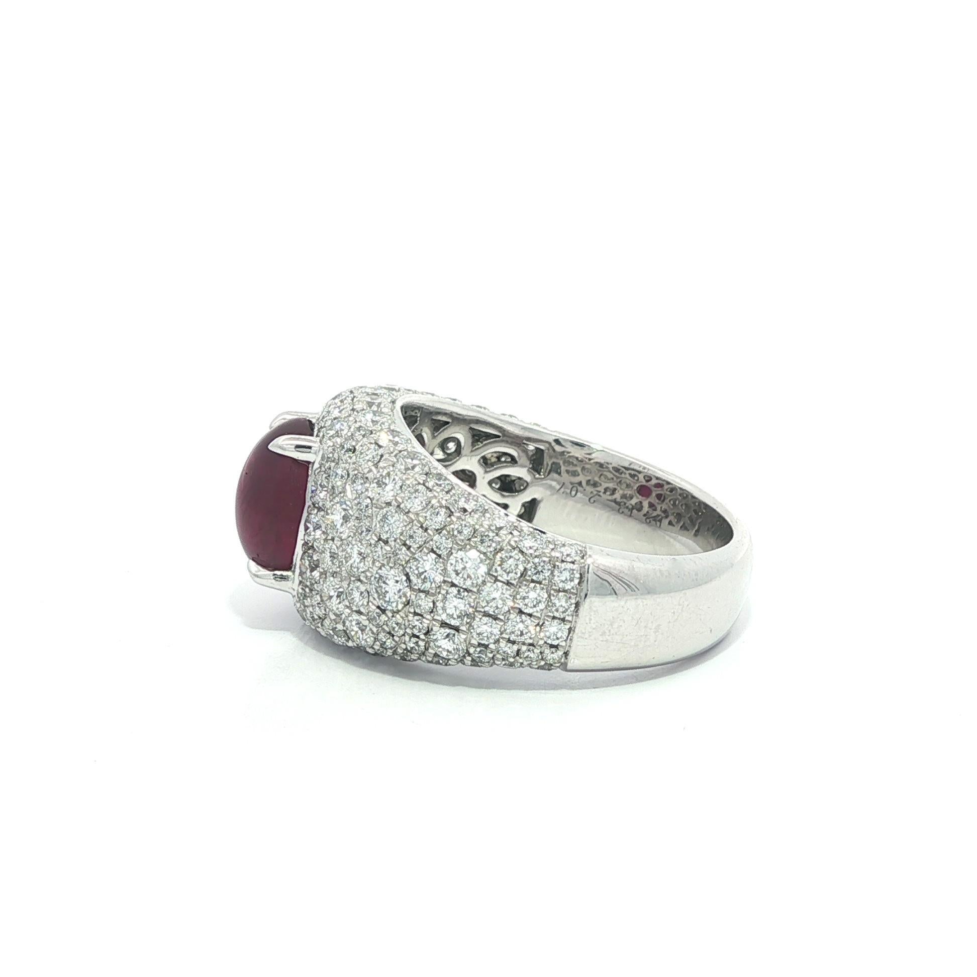 Platinum 4.2ctw GIA No Heat Burma Star Ruby Pave Diamond Covered Wide Band Ring im Angebot 1