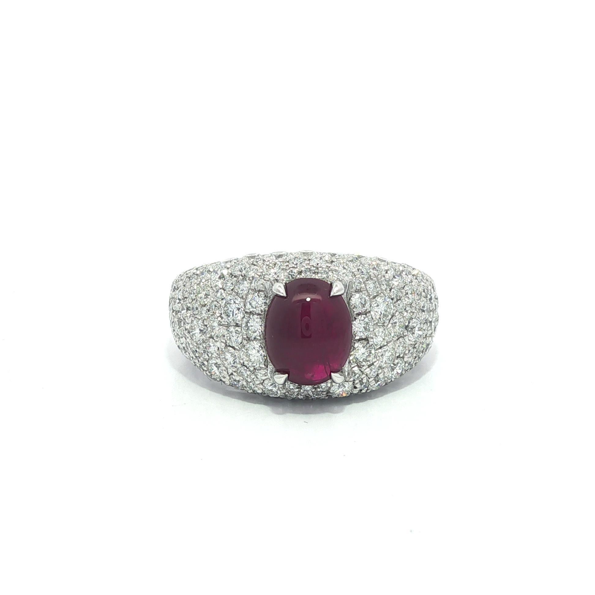 Platinum 4.2ctw GIA No Heat Burma Star Ruby Pave Diamond Covered Wide Band Ring im Angebot 2