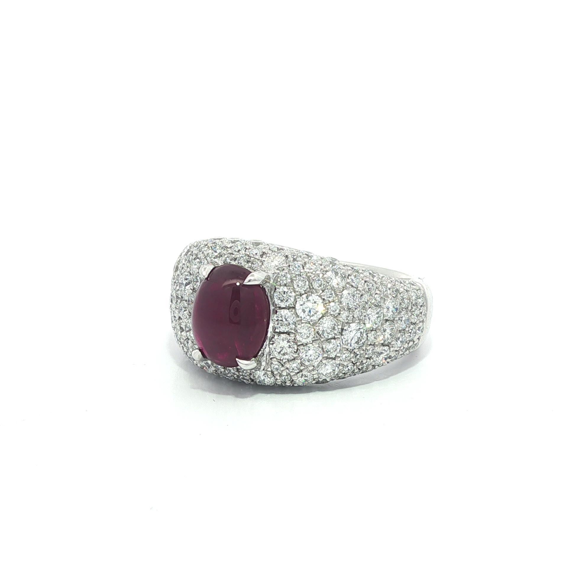 Platinum 4.2ctw GIA No Heat Burma Star Ruby Pave Diamond Covered Wide Band Ring im Angebot 3