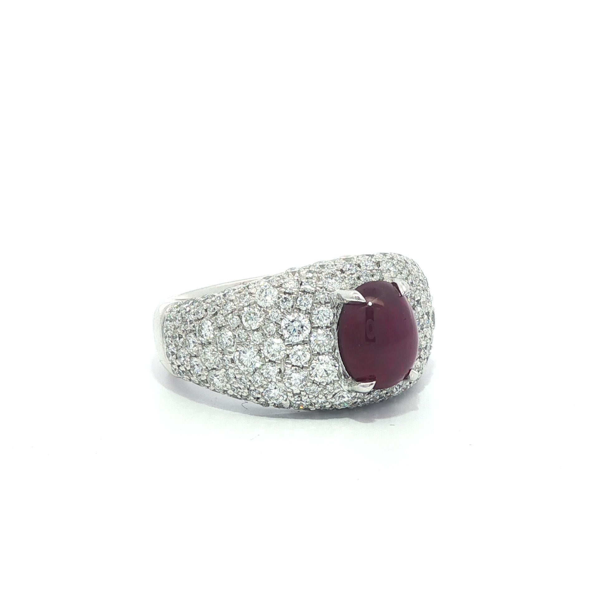 Platinum 4.2ctw GIA No Heat Burma Star Ruby Pave Diamond Covered Wide Band Ring im Angebot 4