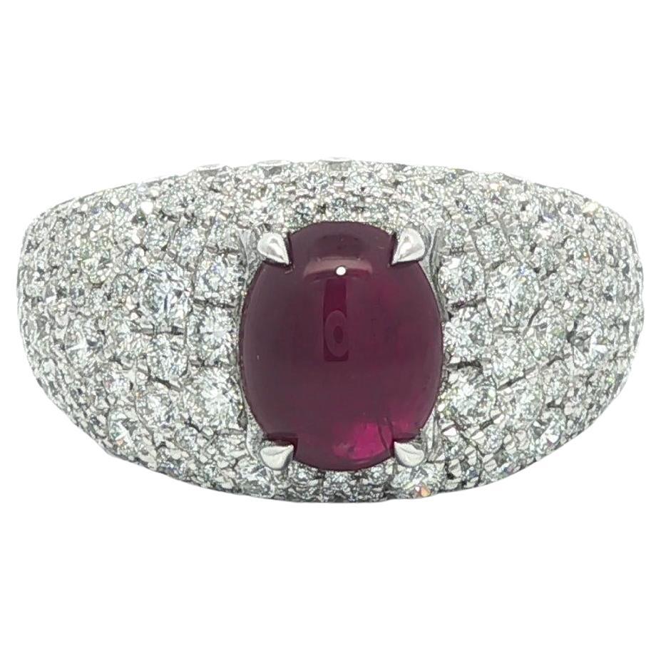 Platinum 4.2ctw GIA No Heat Burma Star Ruby Pave Diamond Covered Wide Band Ring