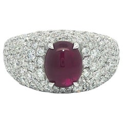 Platinum 4.2ctw GIA No Heat Burma Star Ruby Pave Diamond Covered Wide Band Ring