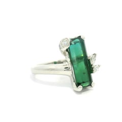 Platinum 4.32ctw Long Rectangular Vivid Green Tourmaline & Diamond Ring