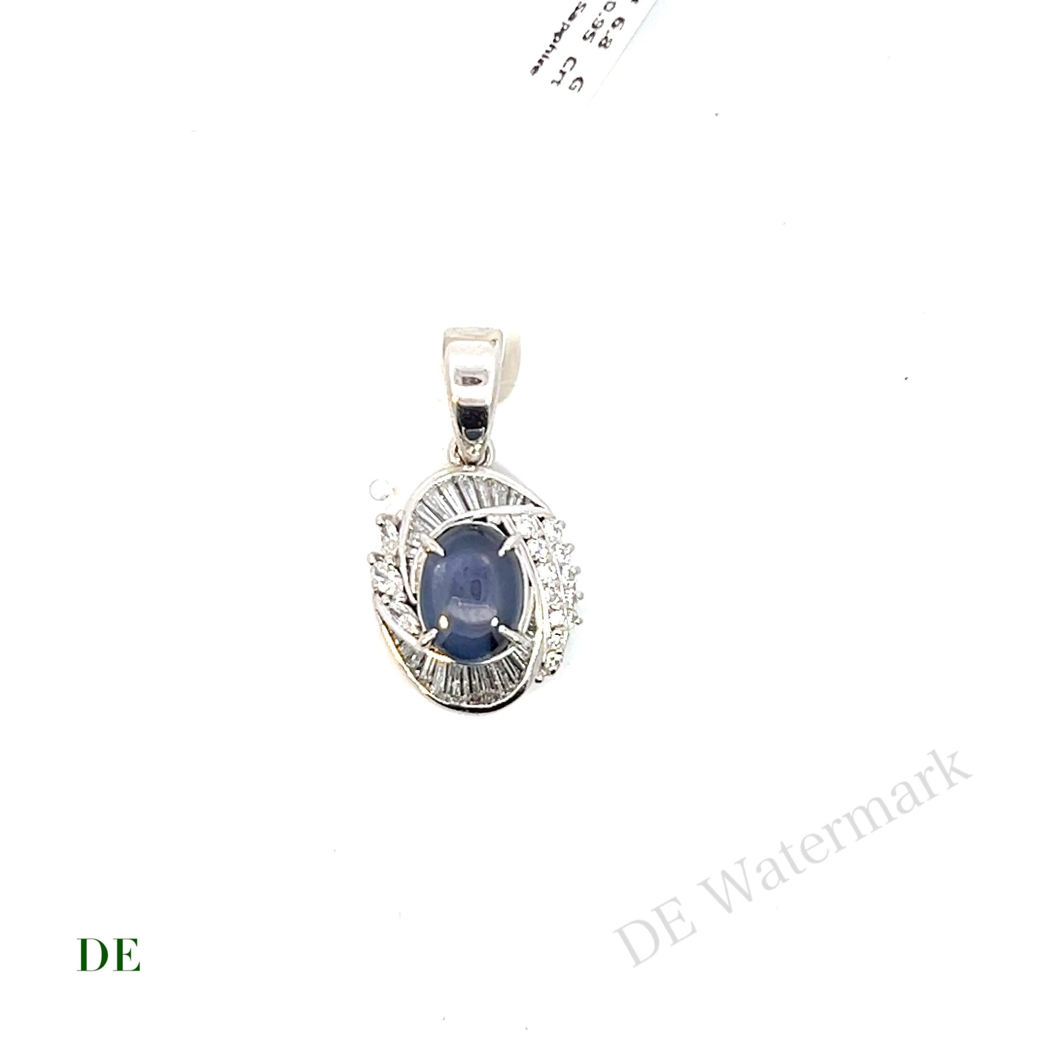 Platinum 4.35 crt Blue Star Sapphire. with .95 crt Diamond Pendant

Introducing our stunning Platinum Blue Star Sapphire and Diamond Pendant, a remarkable piece that showcases a captivating 4.35 carat blue star sapphire accompanied by a sparkling