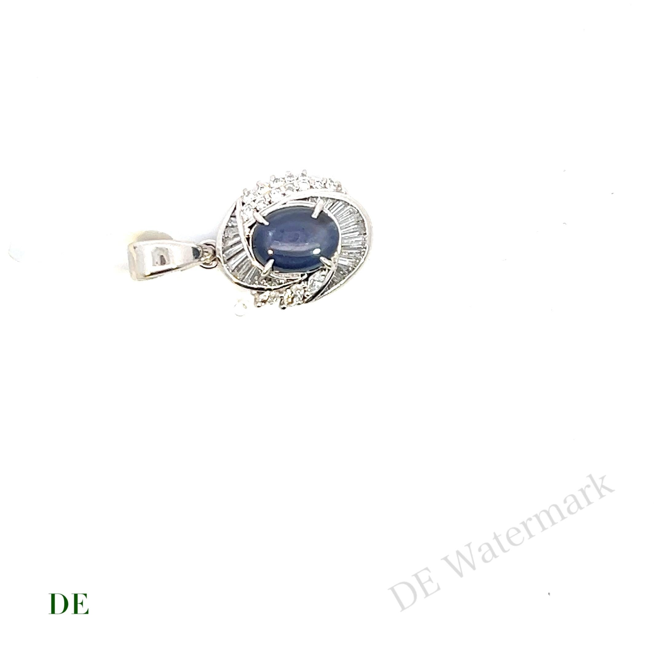 Oval Cut Platinum 4.35 crt Blue Star Sapphire. with .95 crt Diamond Pendant For Sale
