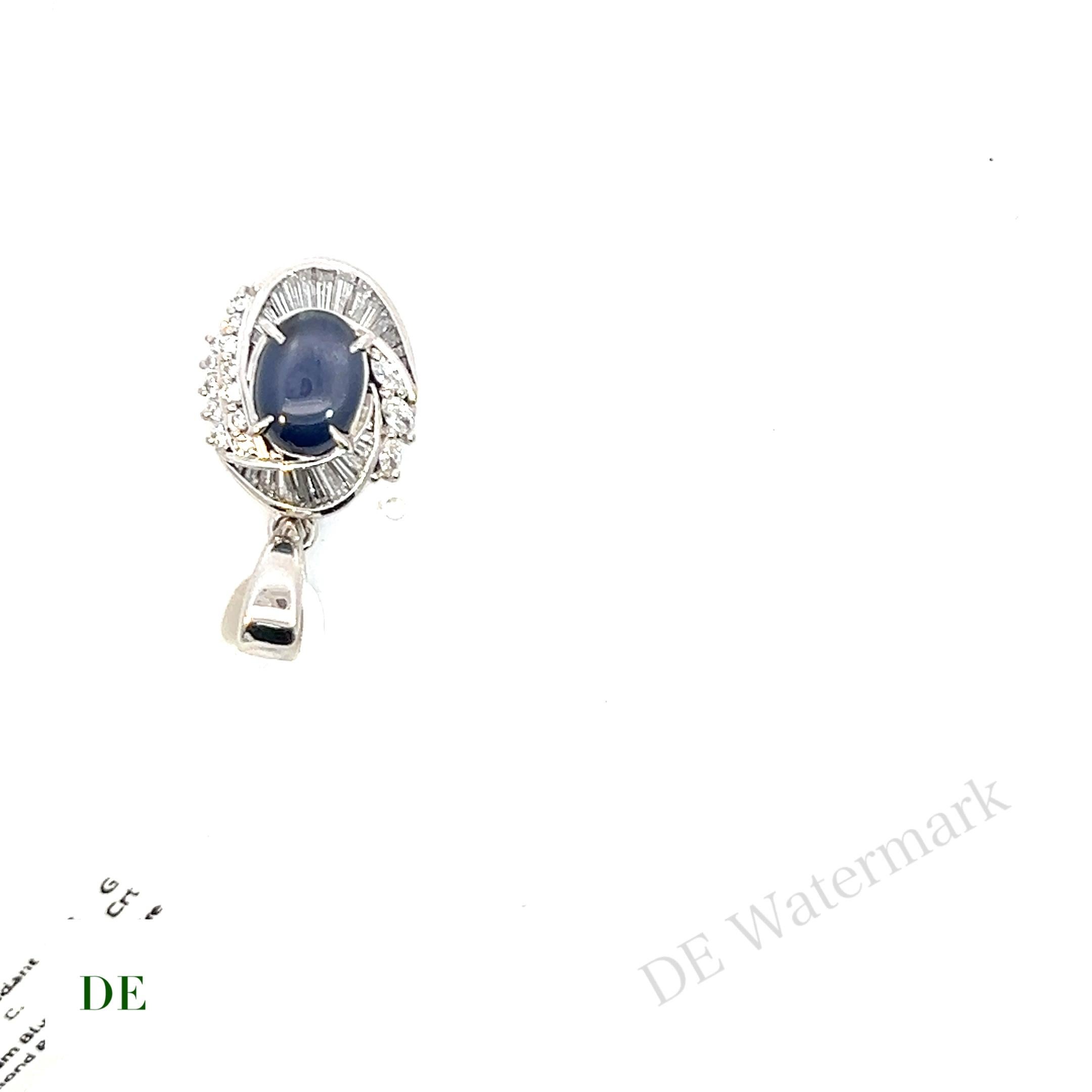Women's or Men's Platinum 4.35 crt Blue Star Sapphire. with .95 crt Diamond Pendant For Sale