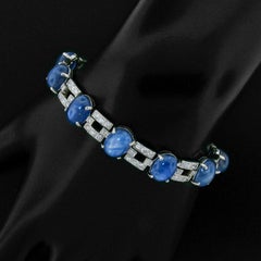 Platin 43,57ctw Burma No Heat Cabochon Stern Saphir & Diamant Tennisarmband