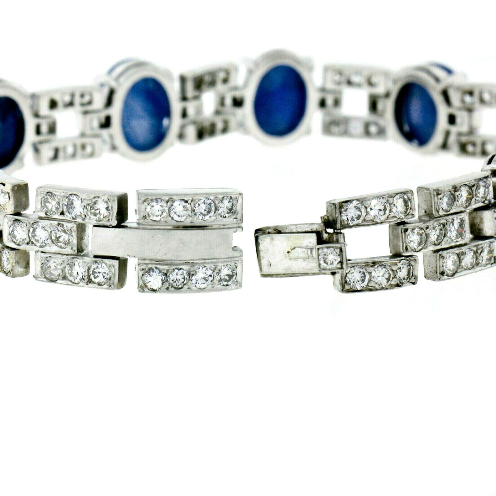 Bracelet tennis en platine avec saphir étoilé de Birmanie cabochon non chauffé et diamants 43,57 carats Unisexe en vente