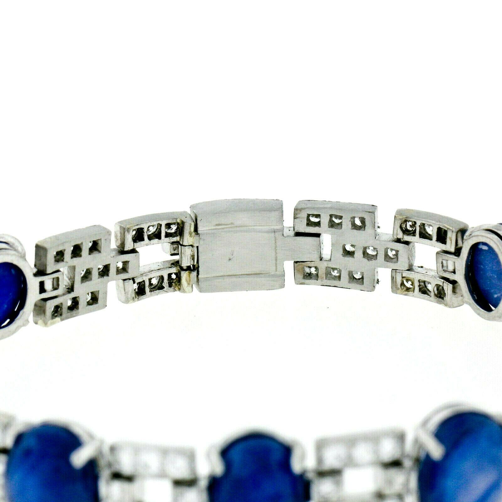 Bracelet tennis en platine avec saphir étoilé de Birmanie cabochon non chauffé et diamants 43,57 carats en vente 1