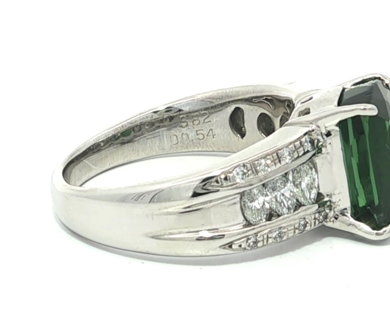 Platin 4,36ctw Cushion Cut Turmalin Marquise Runde Diamant Ring im Angebot 8