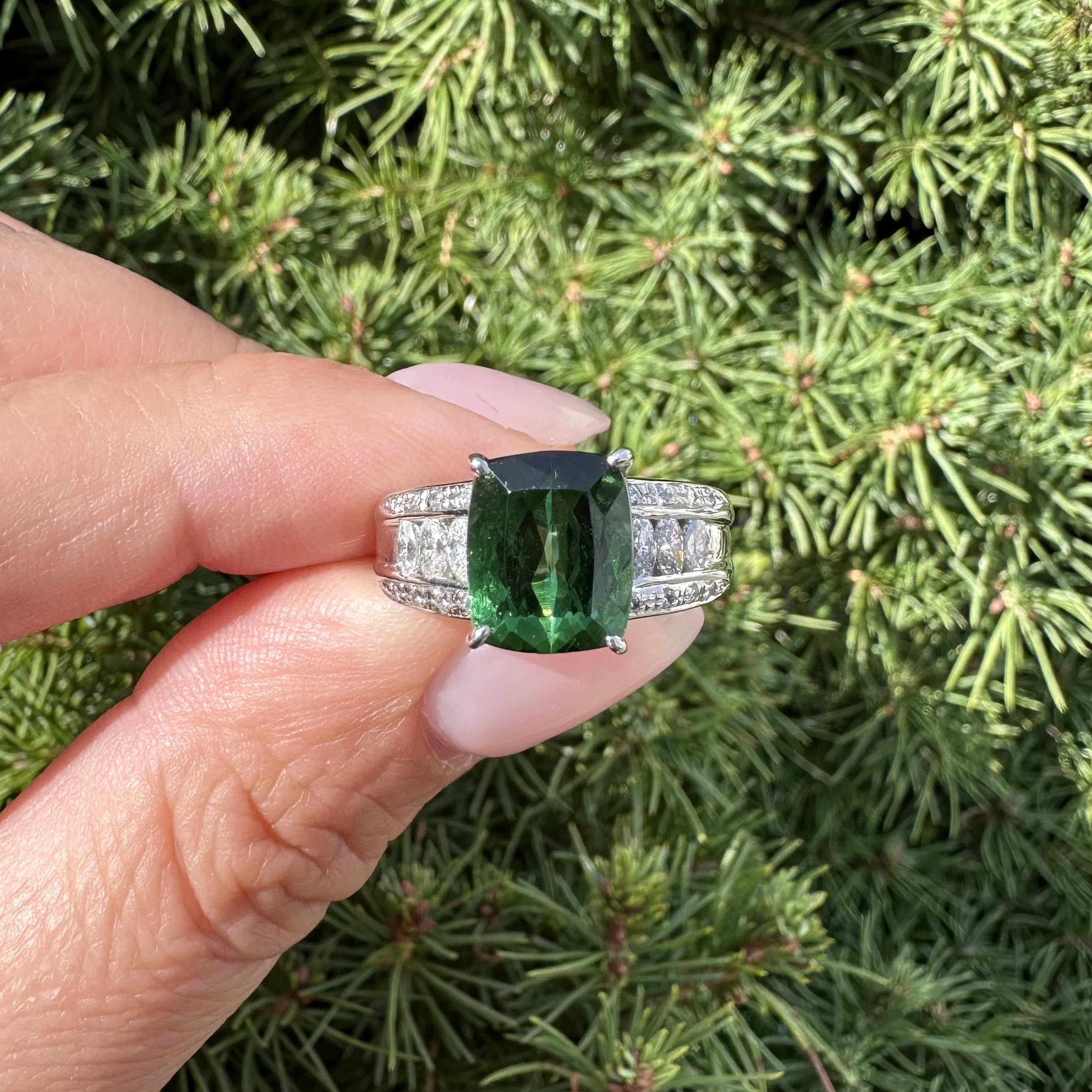 Platin 4,36ctw Cushion Cut Turmalin Marquise Runde Diamant Ring im Angebot 10