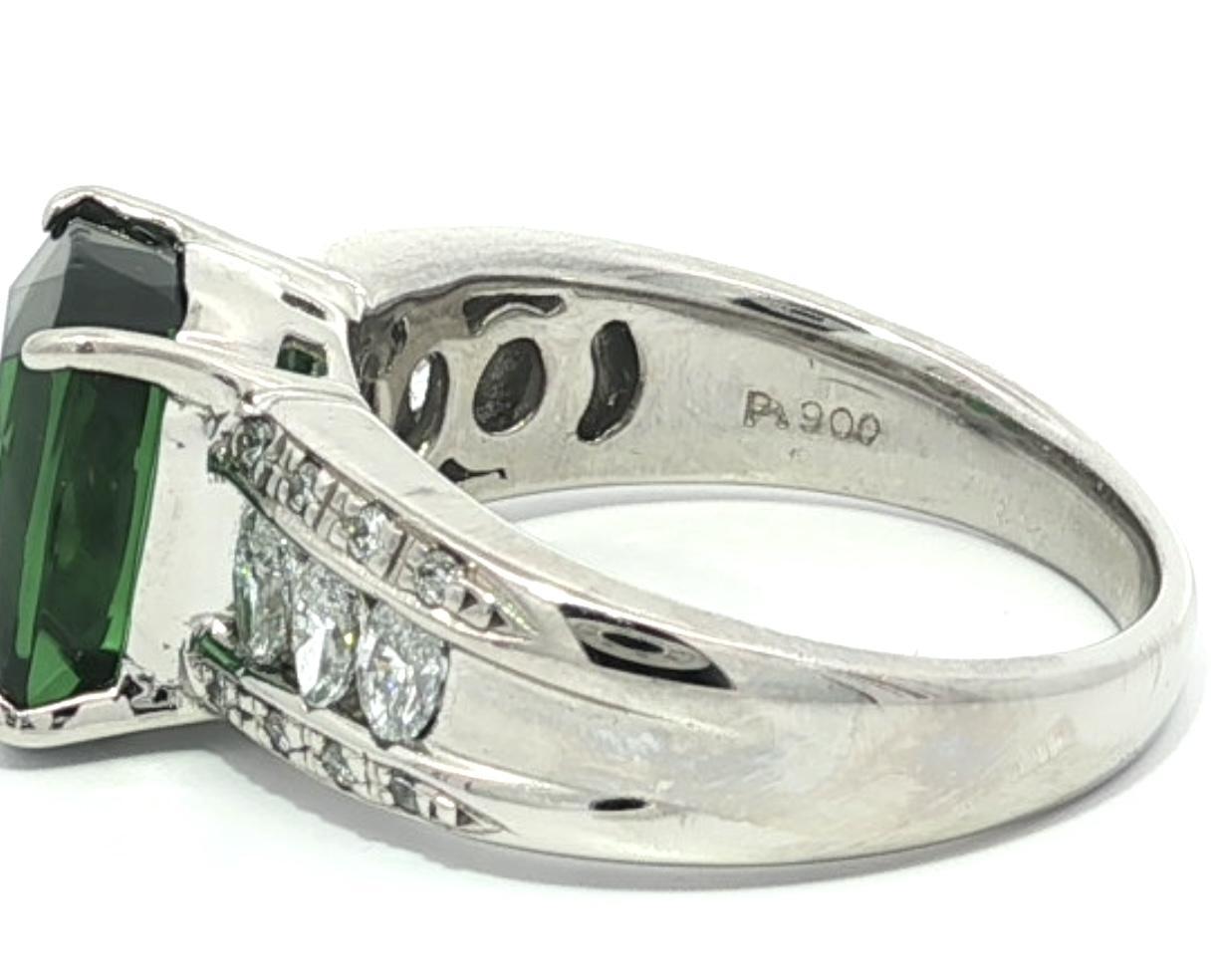 Platin 4,36ctw Cushion Cut Turmalin Marquise Runde Diamant Ring im Angebot 4