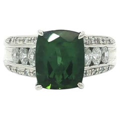 Bague en platine 4.36ctw Tourmaline taille coussin Marquise Diamant rond