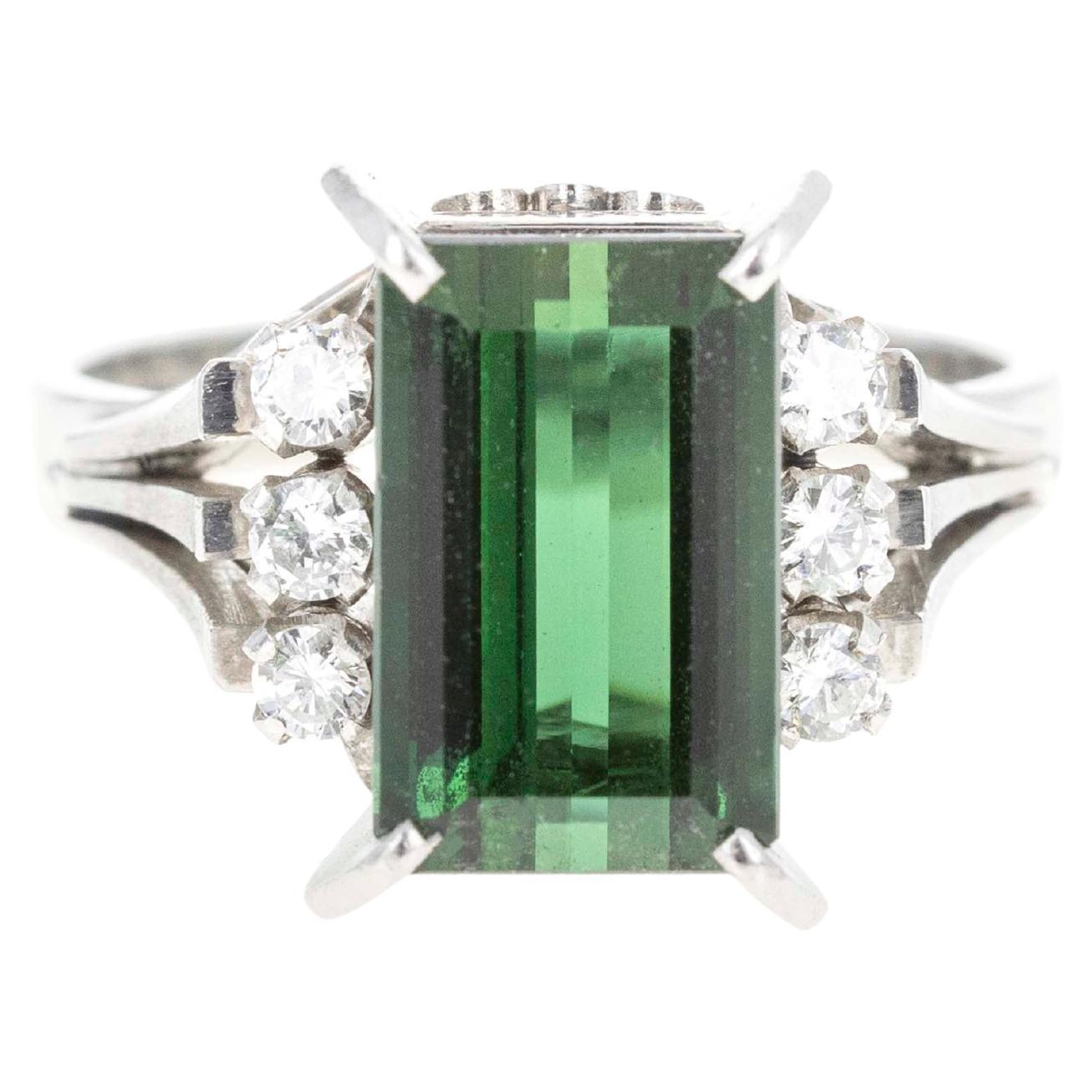 Platinum 4.45 Carat Green Tourmaline Diamond Ring