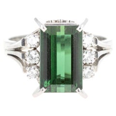 Platinum 4.45 Carat Green Tourmaline Diamond Ring
