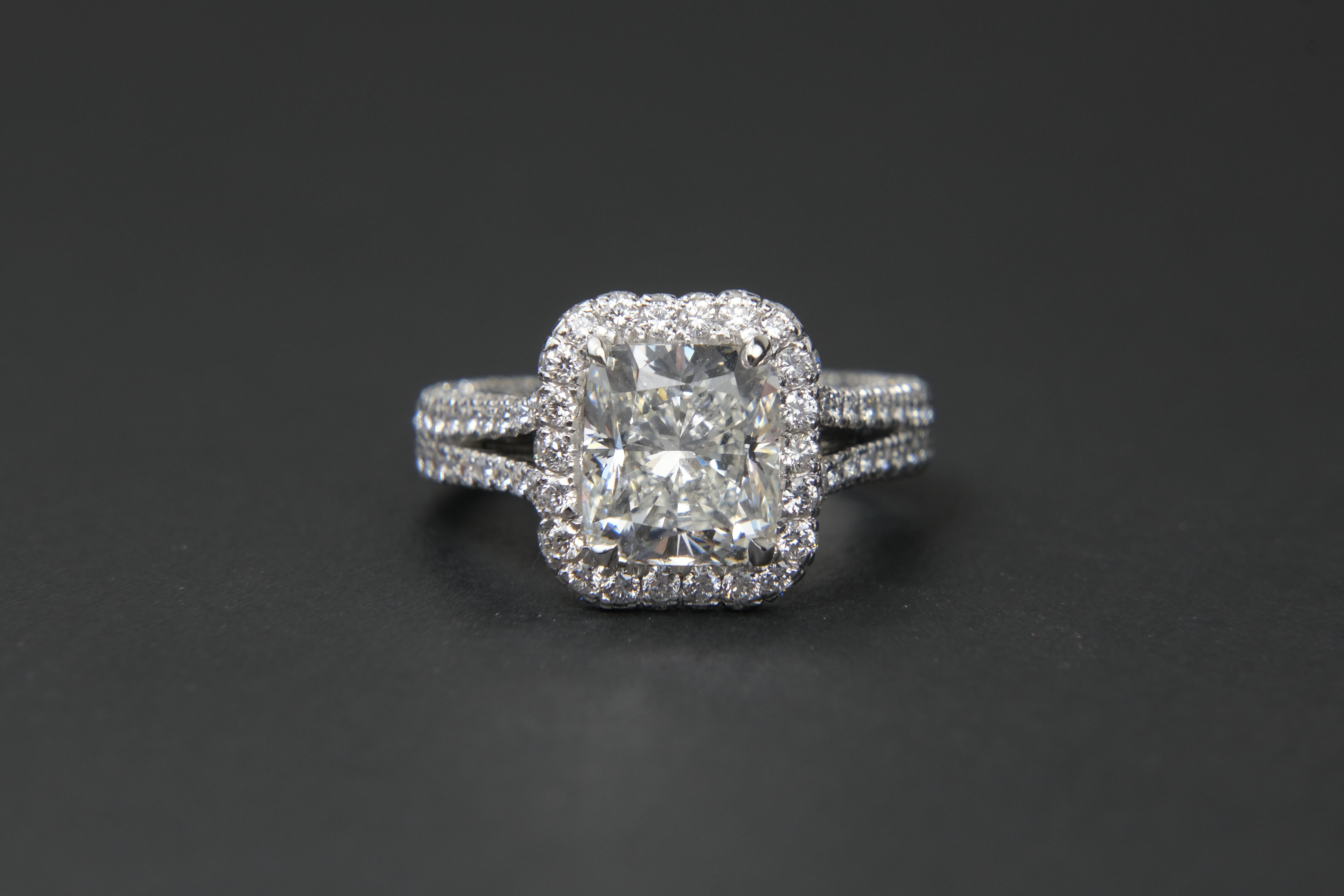 Platinum 4.46 CTW Diamond Ring with GIA Report

ELECTRONIC GIA REPORT AVAILABLE UPON REQUEST

It is hard to not wax enthusiastic about great diamonds and repeat oneself when describing jewelry. Anything I can say about this ring I have no doubt said
