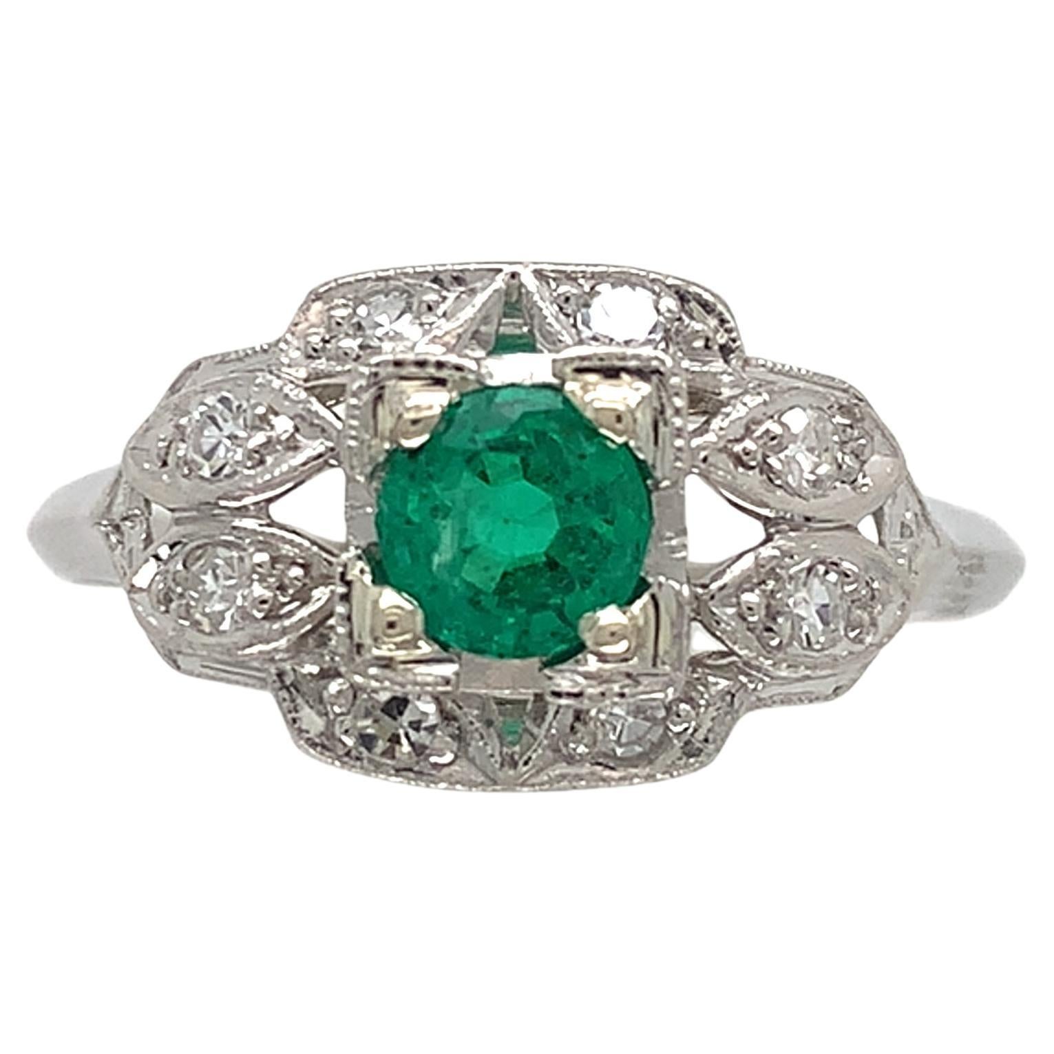 Platinum .44ct Emerald & Diamond Ring size 8.25