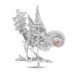 Broche oiseau en platine 4,50ct diamant et rubis MF30-120424
