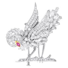 Platinum 4.50ct Diamond and Ruby Bird Brooch MF30-120424