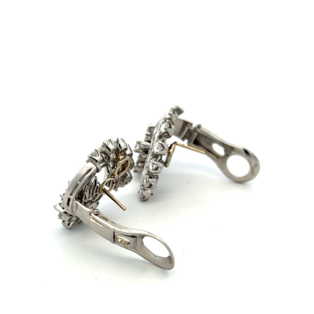 Pendientes de clip vintage de platino con diamantes marquesa y redondos brillantes de 4,50 ct en venta 5