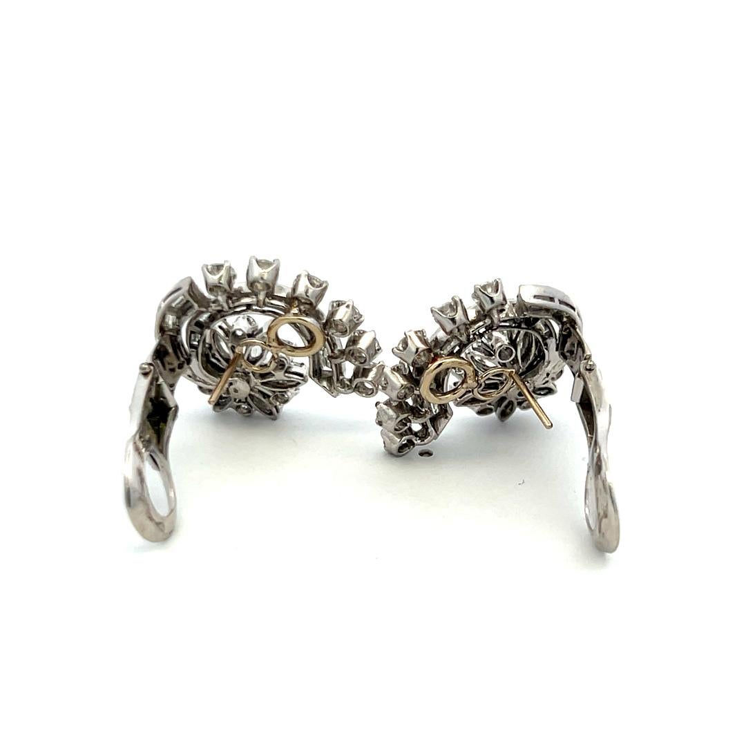 Pendientes de clip vintage de platino con diamantes marquesa y redondos brillantes de 4,50 ct en venta 6