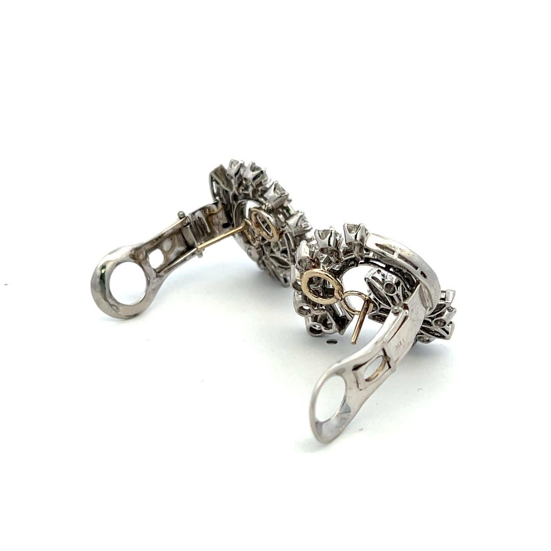 Pendientes de clip vintage de platino con diamantes marquesa y redondos brillantes de 4,50 ct en venta 7