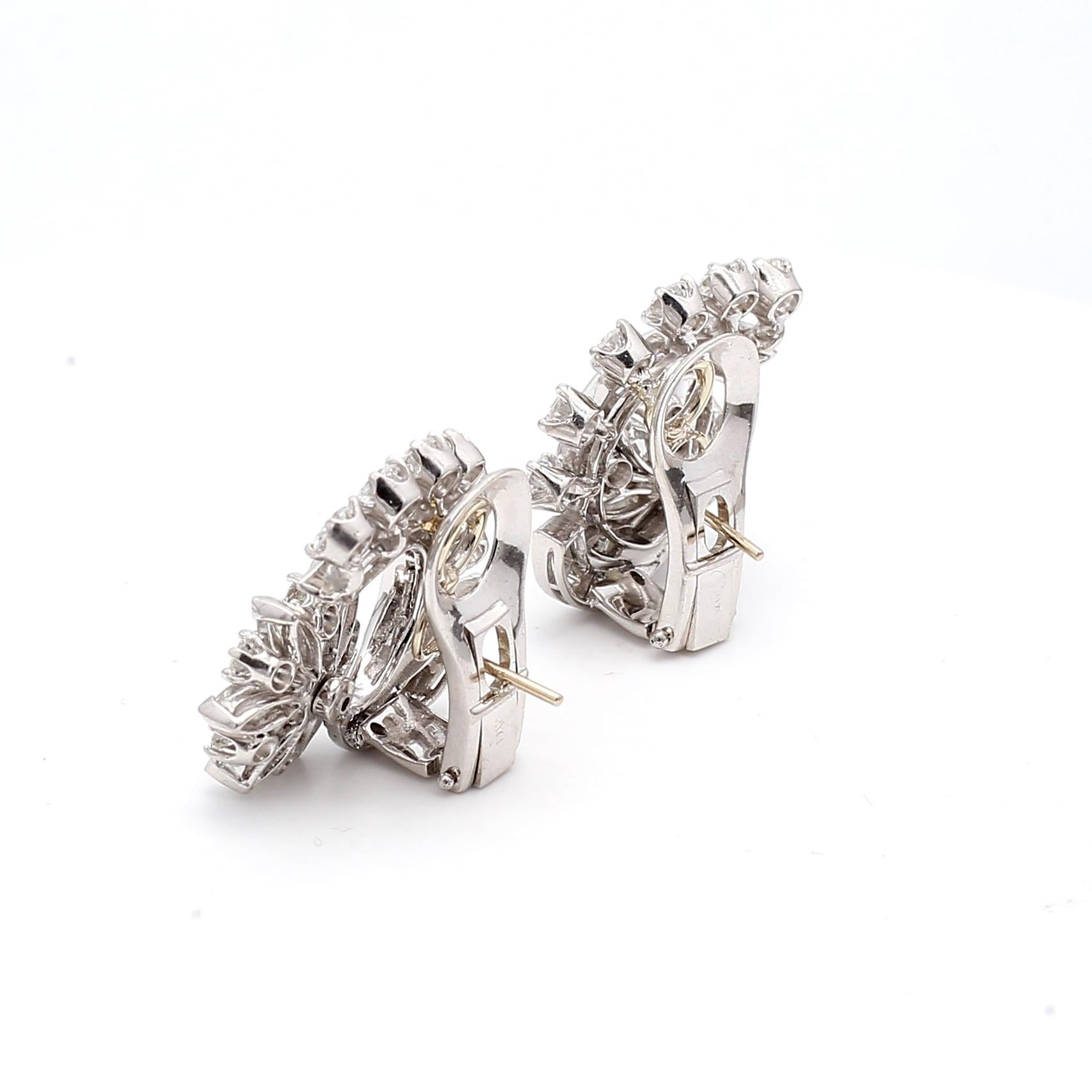 Pendientes de clip vintage de platino con diamantes marquesa y redondos brillantes de 4,50 ct en venta 10