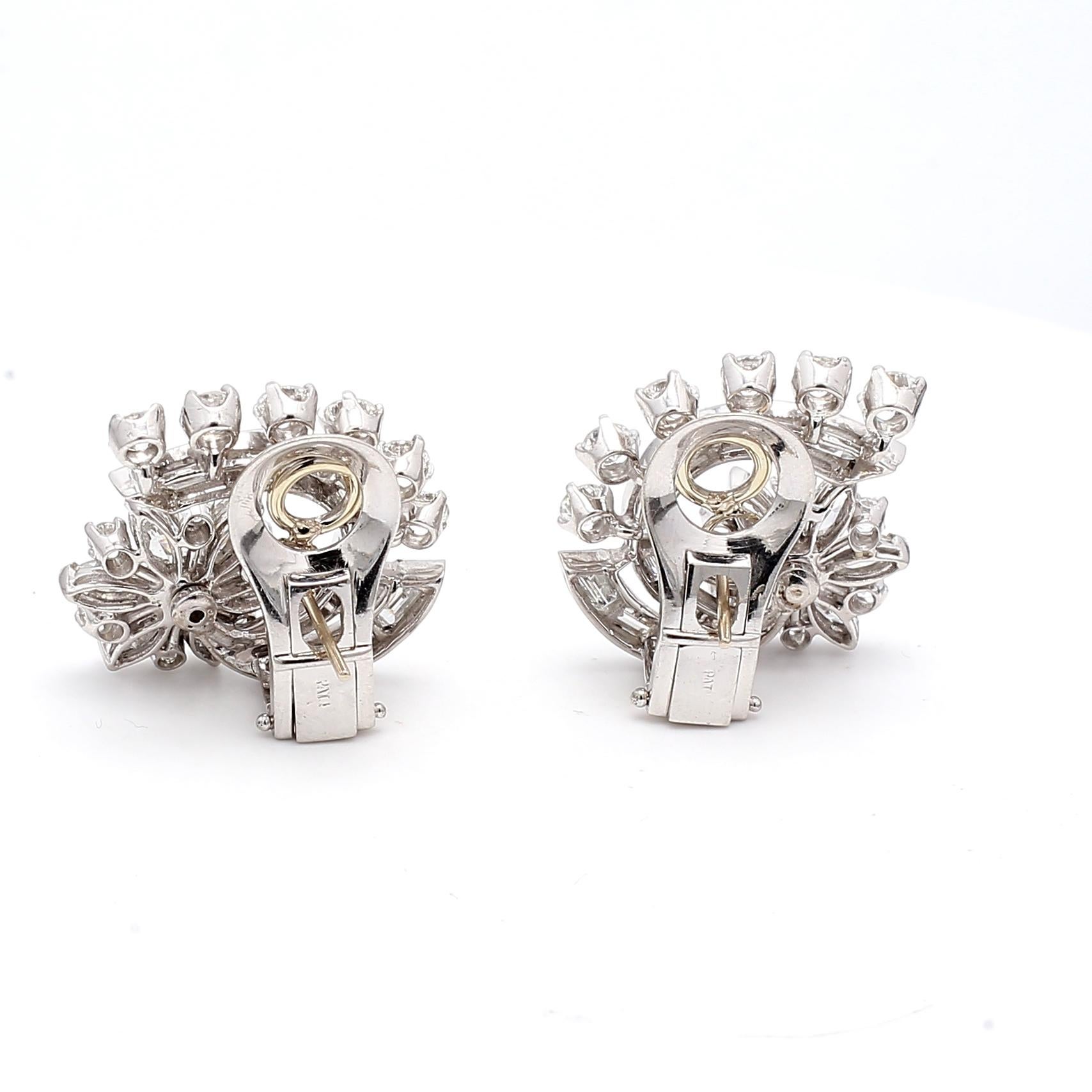 Pendientes de clip vintage de platino con diamantes marquesa y redondos brillantes de 4,50 ct en venta 11