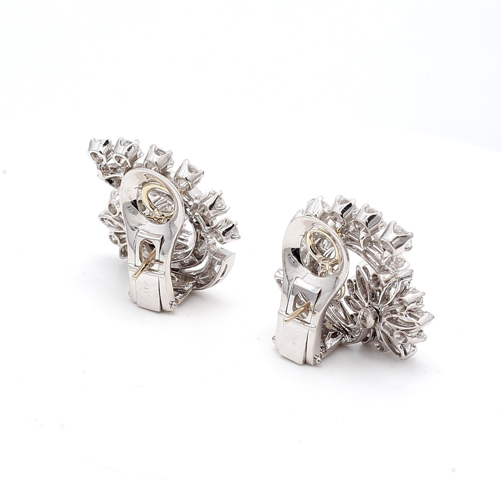 Pendientes de clip vintage de platino con diamantes marquesa y redondos brillantes de 4,50 ct en venta 12