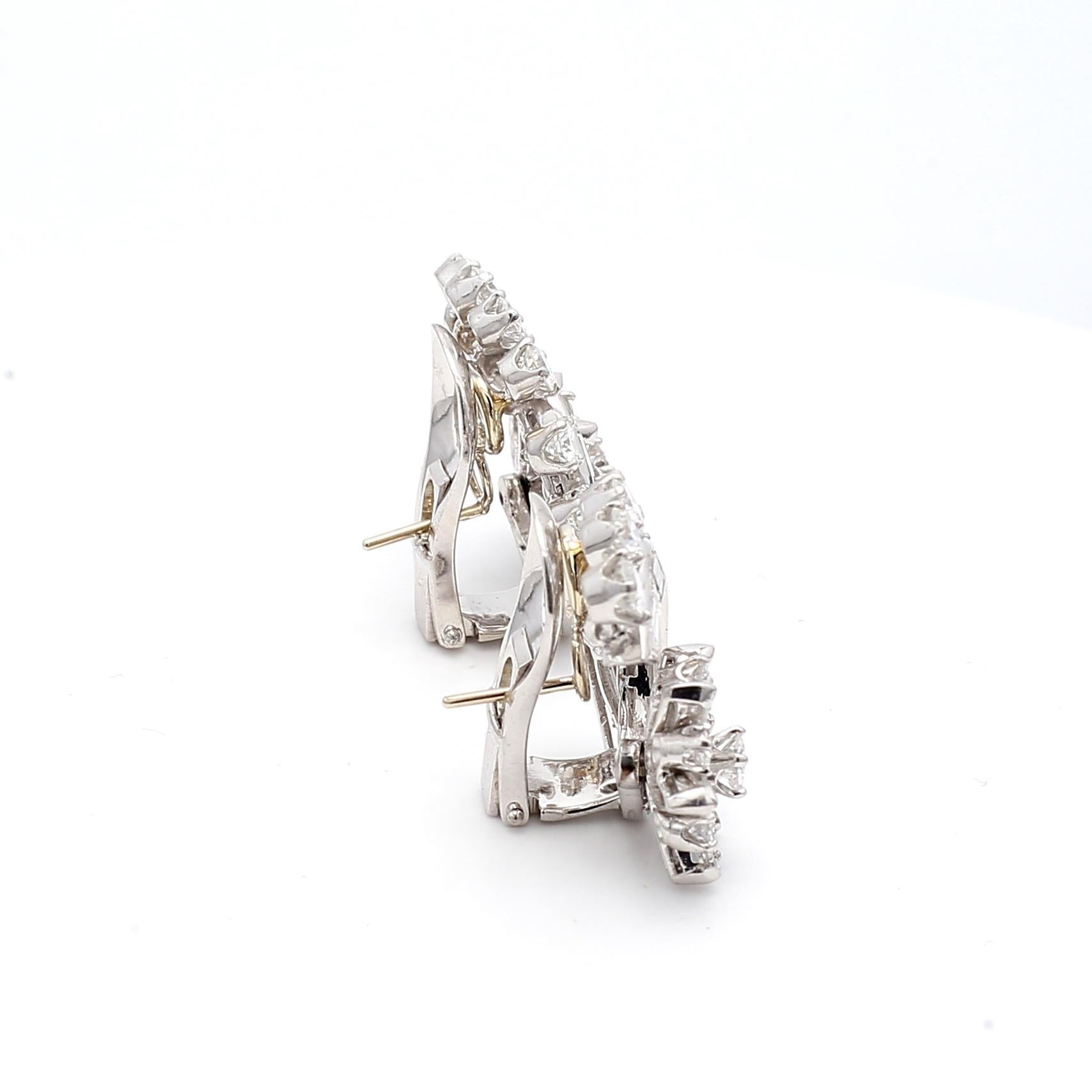 Pendientes de clip vintage de platino con diamantes marquesa y redondos brillantes de 4,50 ct en venta 13