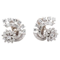 Platinum 4.50ct Diamond Marquis & Round Brilliant Vintage Clip-On Earrings