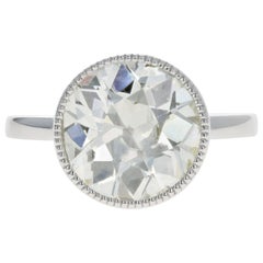 Platinum 4.52 Carat Old European Diamond Bezel Engagement Ring