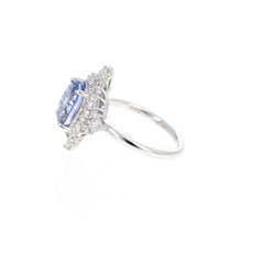 Platinum 4.53 Carat Natural Madagascar No Heat Sapphire Diamond Halo Ring