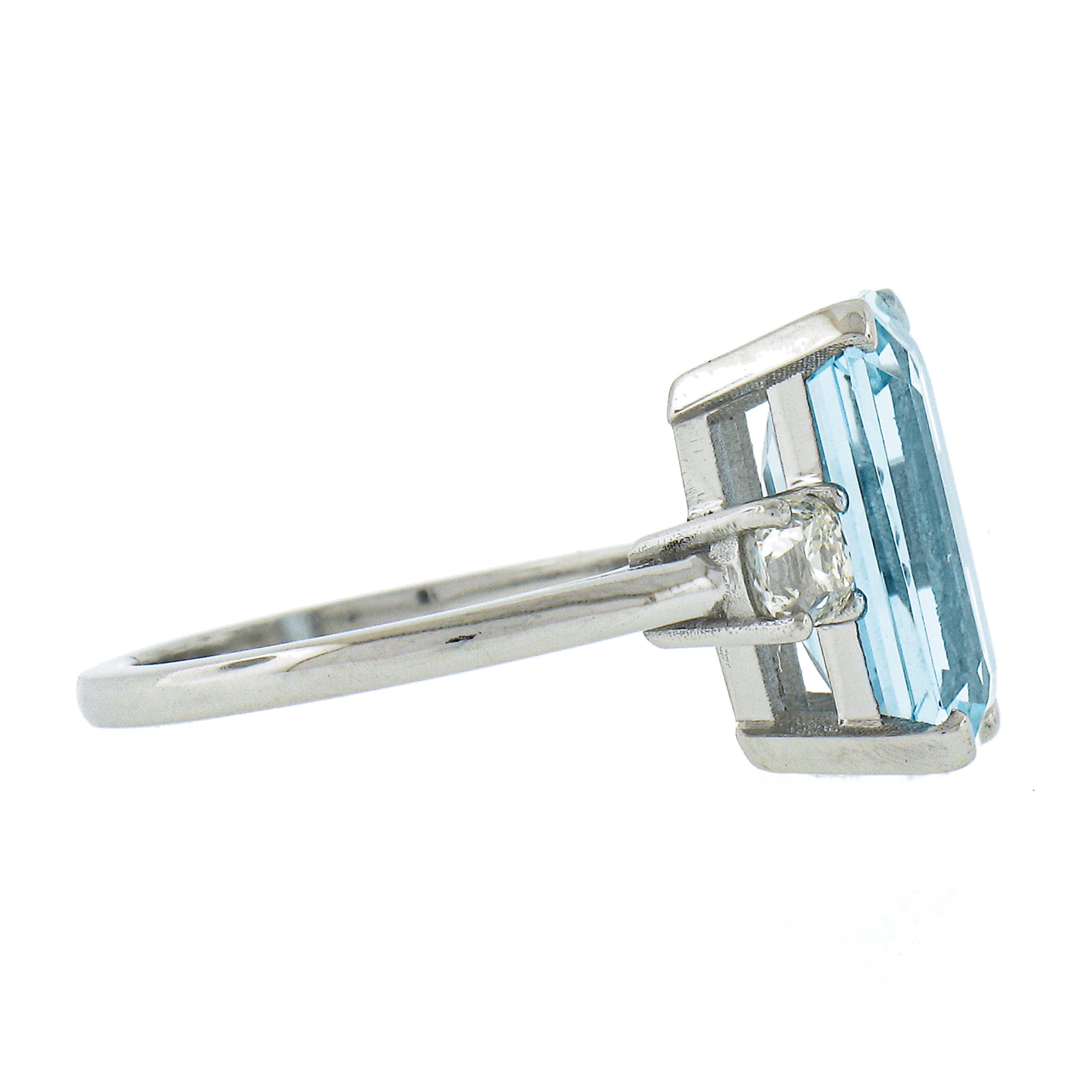 Women's Platinum 4.55ctw Elongated Step Cut Aquamarine & Old Cut Diamond Cocktail Ring For Sale