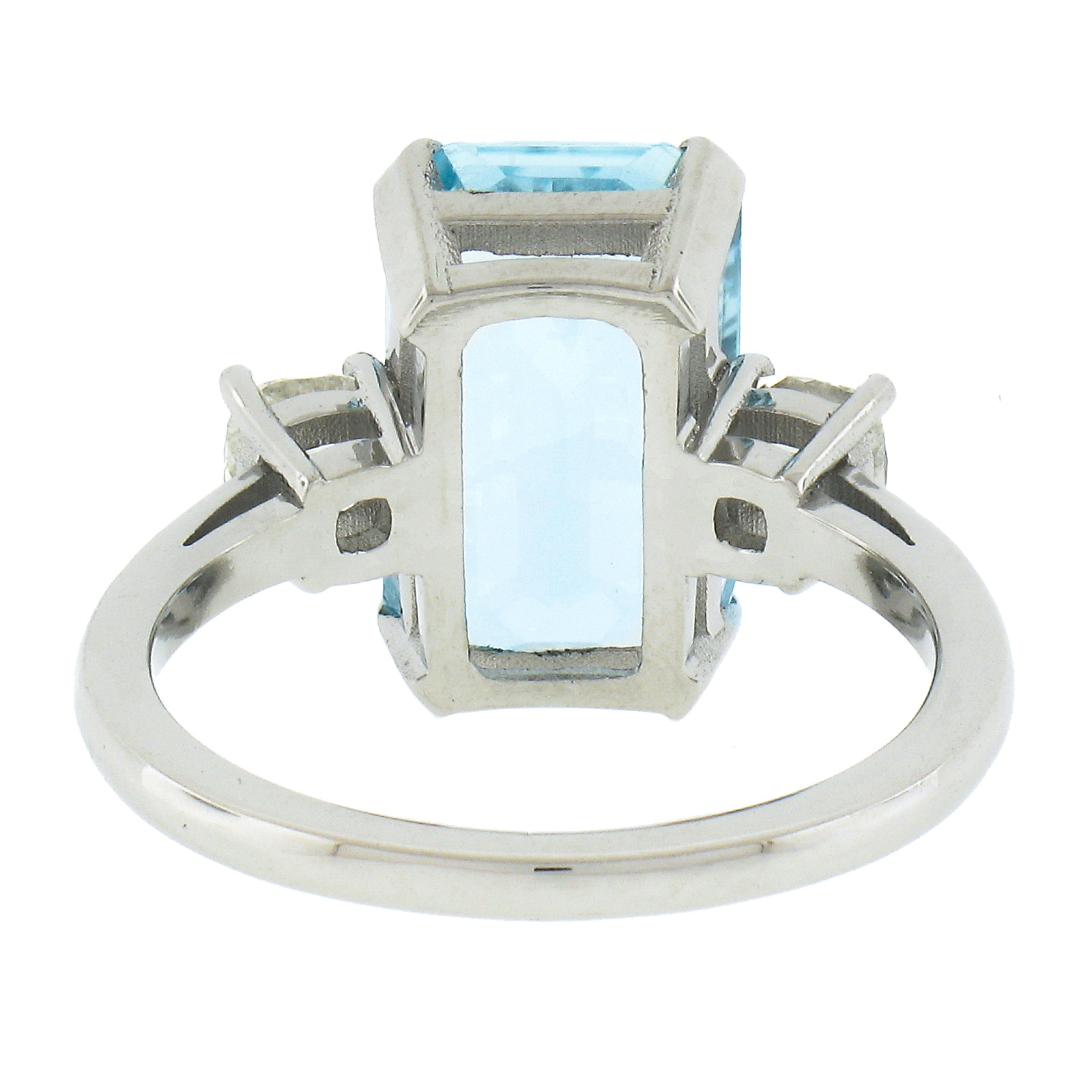 Platinum 4.55ctw Elongated Step Cut Aquamarine & Old Cut Diamond Cocktail Ring For Sale 2