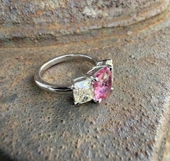 Platinum 4.55ctw GIA Vivid No Heat Pink Sapphire Old Mine Cut Diamond Sides Ring