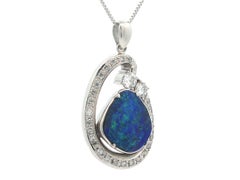 Platinum 4.5ctw Free Form Boulder Opal Diamond Pendant Adjustable Chain Necklace